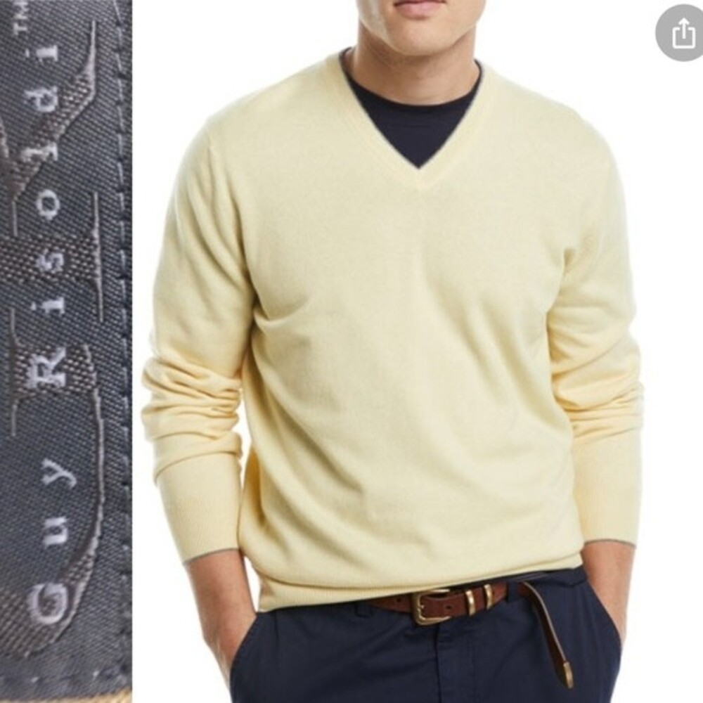 GUY RISOLDI Cream Wool V-Neck Sweater Pullover